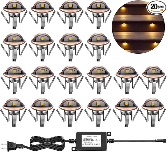 LED Step Lights Low Voltage IP65 Waterproof Recessed LED Deck Lighting, Half Moon F1.38 Yard Garden Patio Step Landscape Pathway Decoration Lamps(20pcs,Warm White)