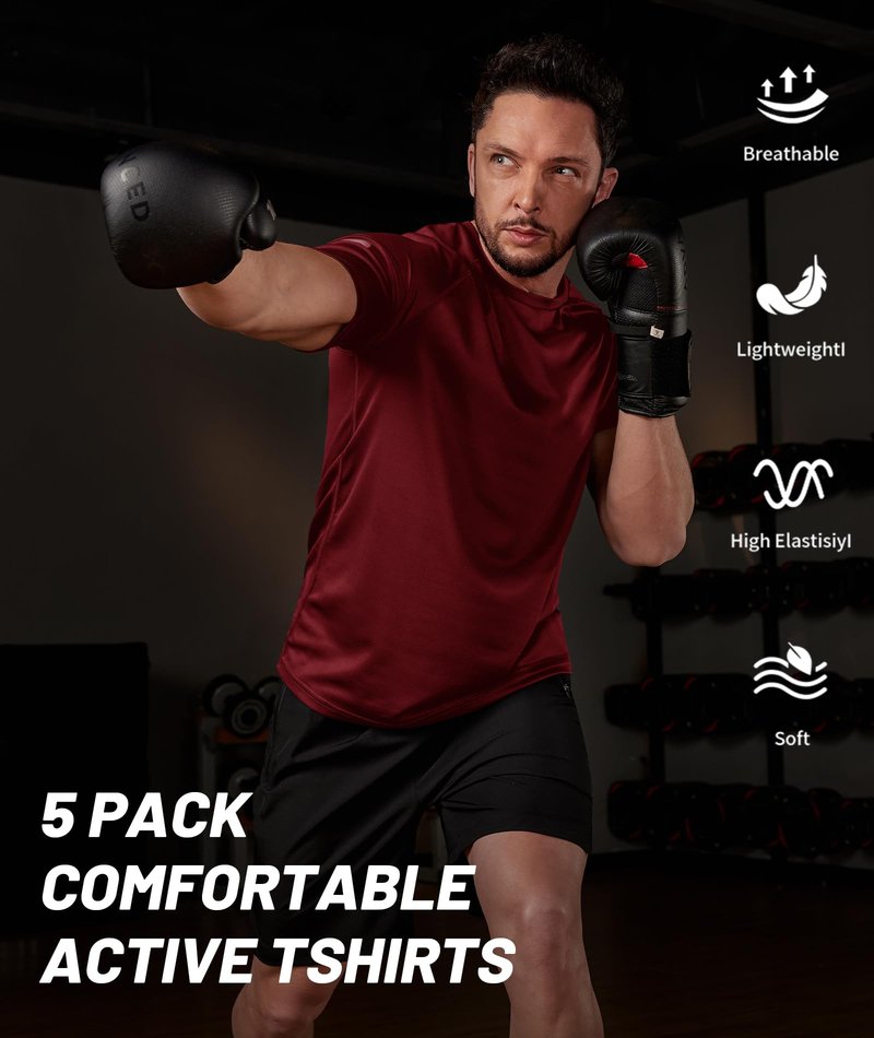 Little Beauty 5 Pack Workout Shirts for Men Mesh Fast Dry Gym Shirts Moisture Wicking Short Sleeve Running Shirts Blue/Red/Army Green/Grey/Black XL