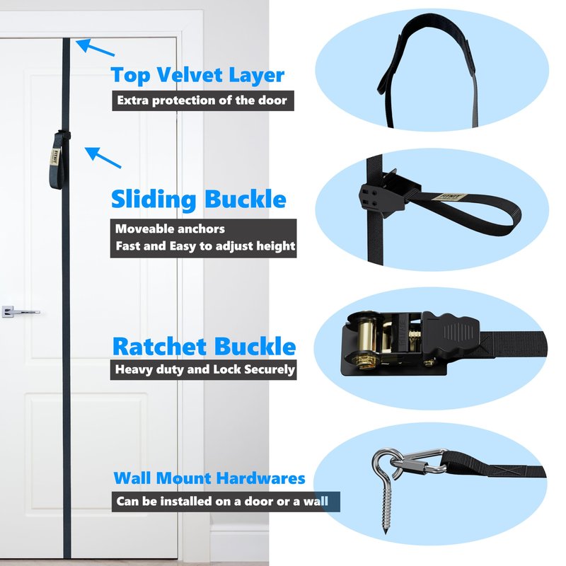 FITKIT Door Sliding Anchor for Resistance Bands, Adjustable Mount with Multi-Points for Home Gym, Fits 6-8ft Doors