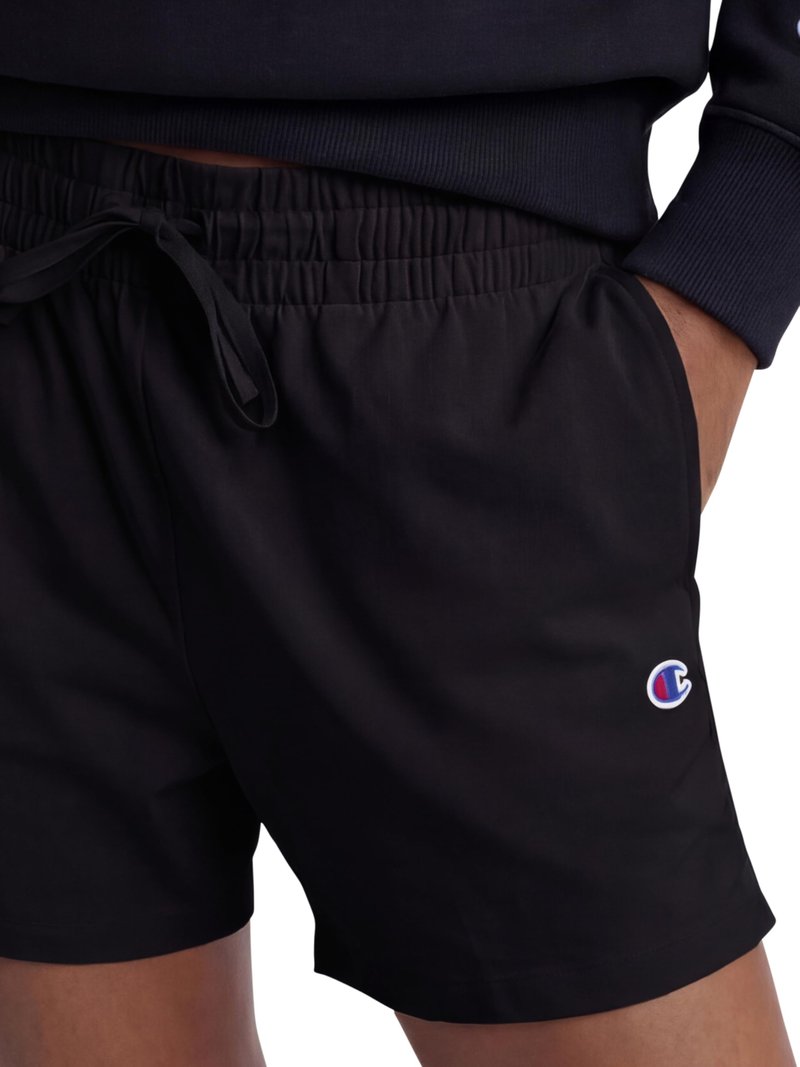 Champion Women's 4" Lounge Shorts, Standard Fit, Lightweight, Available in Regular and Plus, Black - C Logo, Large