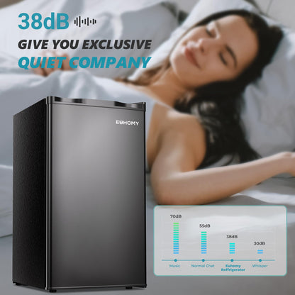 EUHOMY 3.1 Cu.Ft Mini Fridge with Freezer, Single Door Compact Refrigerator, Adjustable Thermostat, Mini Refrigerator Low Power, Mini fridge for Bedroom, Dorm, Office, New Black