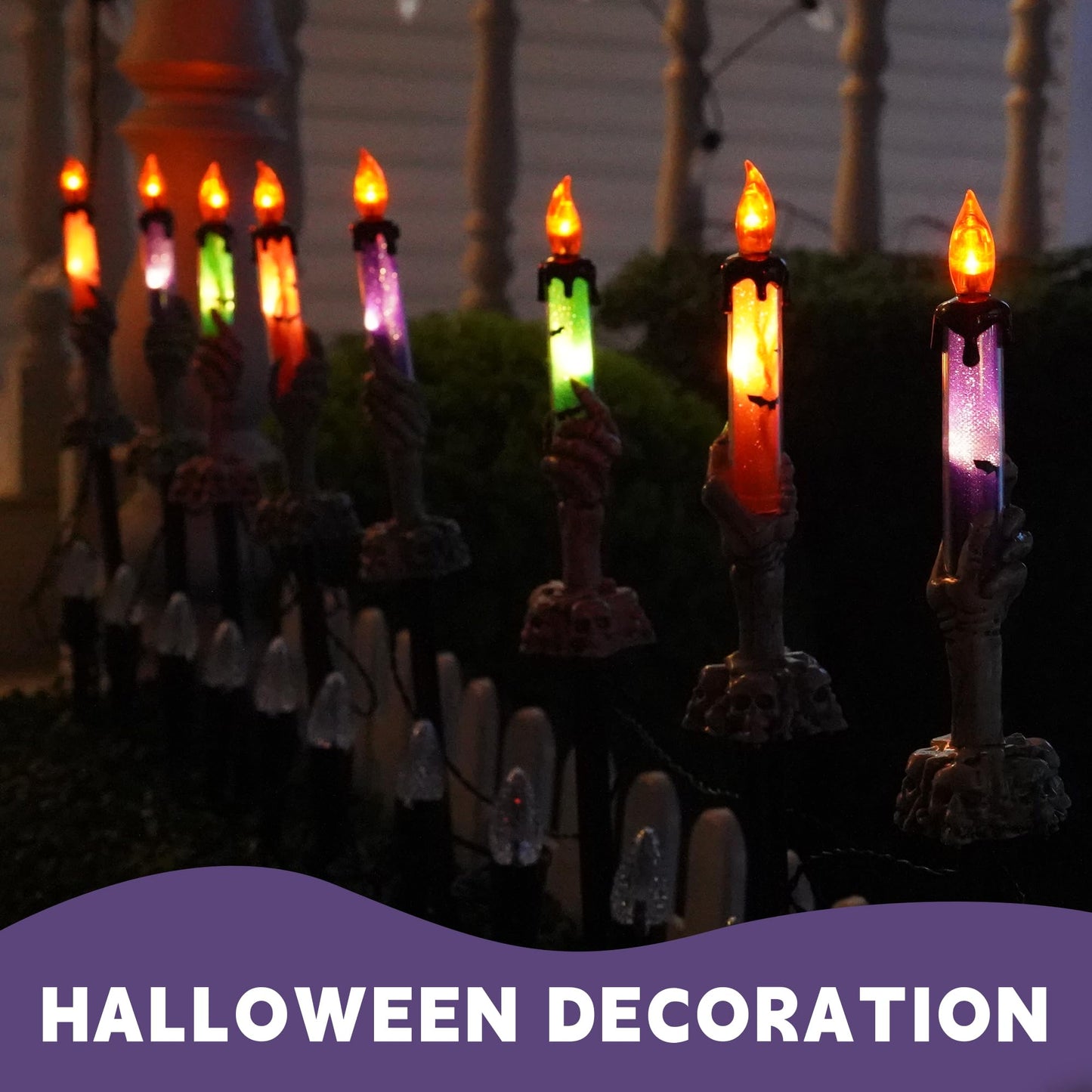 Dazzle Bright Halloween Decorations, 10 Pack Lighted Battery Operated Skeleton Hands Hold Candle with Stakes, Pathway Decor for Indoor Outdoor Party Home Garden
