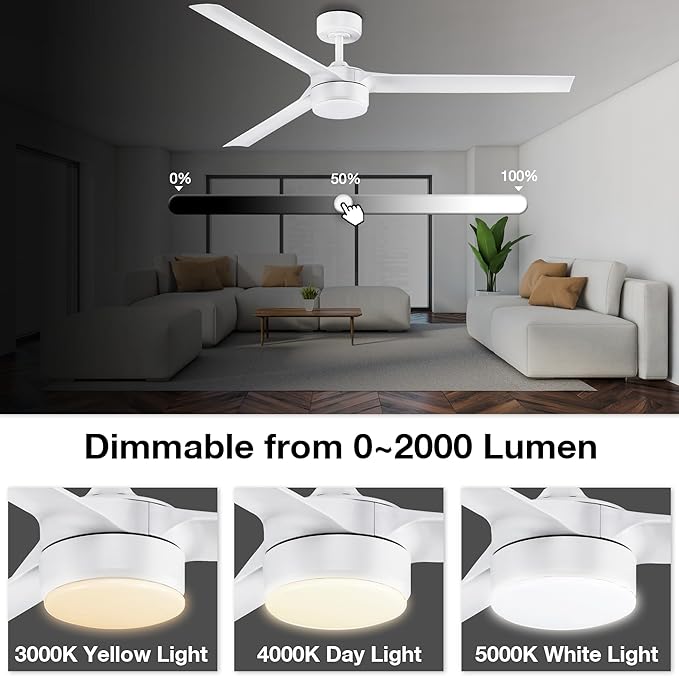 cumilo 52 inch Smart Ceiling Fans with Light and Remote Control, Dimmable,6 Reversible Speed, Low Profile Ceiling Fan Compatible with Alexa WIFI APP,Modern White Ceiling Fan for Bedroom Patio