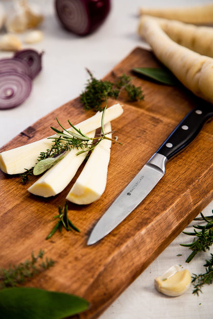 MasterClass Utility Knife, Edgekeeper Small Kitchen Knife Stainless Steel Self-Sharpening, 11.5cm (4.5"), Clam Packed, Black
