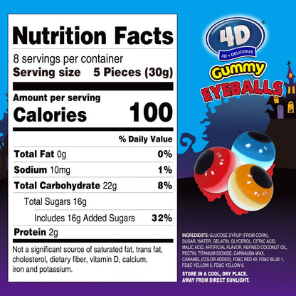 Amos Eyeball Gummy Candy – Halloween Gummy Eye Candy Treats for Kids & Parties, 3D Gummy Eyeballs, Individually Wrapped, 40 Count, 9oz Bag