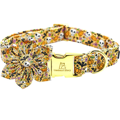 Lionheart Glory Halloween Dog Collars Skull Collar with Adjustable Flower Pattern for Small Dogs Puppy
