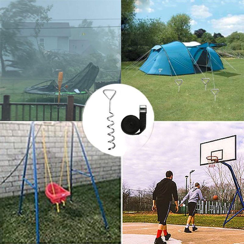 Trampoline Stakes Heavy Duty Anchors High Wind Stakes,15.84" Galvanized Steel Corkscrew Anchors Kit for Trampoline,Field-deployments, Hunting Camp, Canvass Tents(Set of 4)
