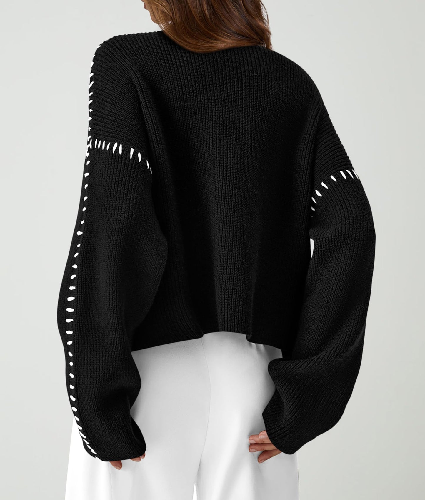 PRETTYGARDEN Women's Chunky Knit Sweaters 2025 Fall Long Sleeve Mock Neck Oversized Pullover Tops Winter Fashion Clothes (Black,Medium)