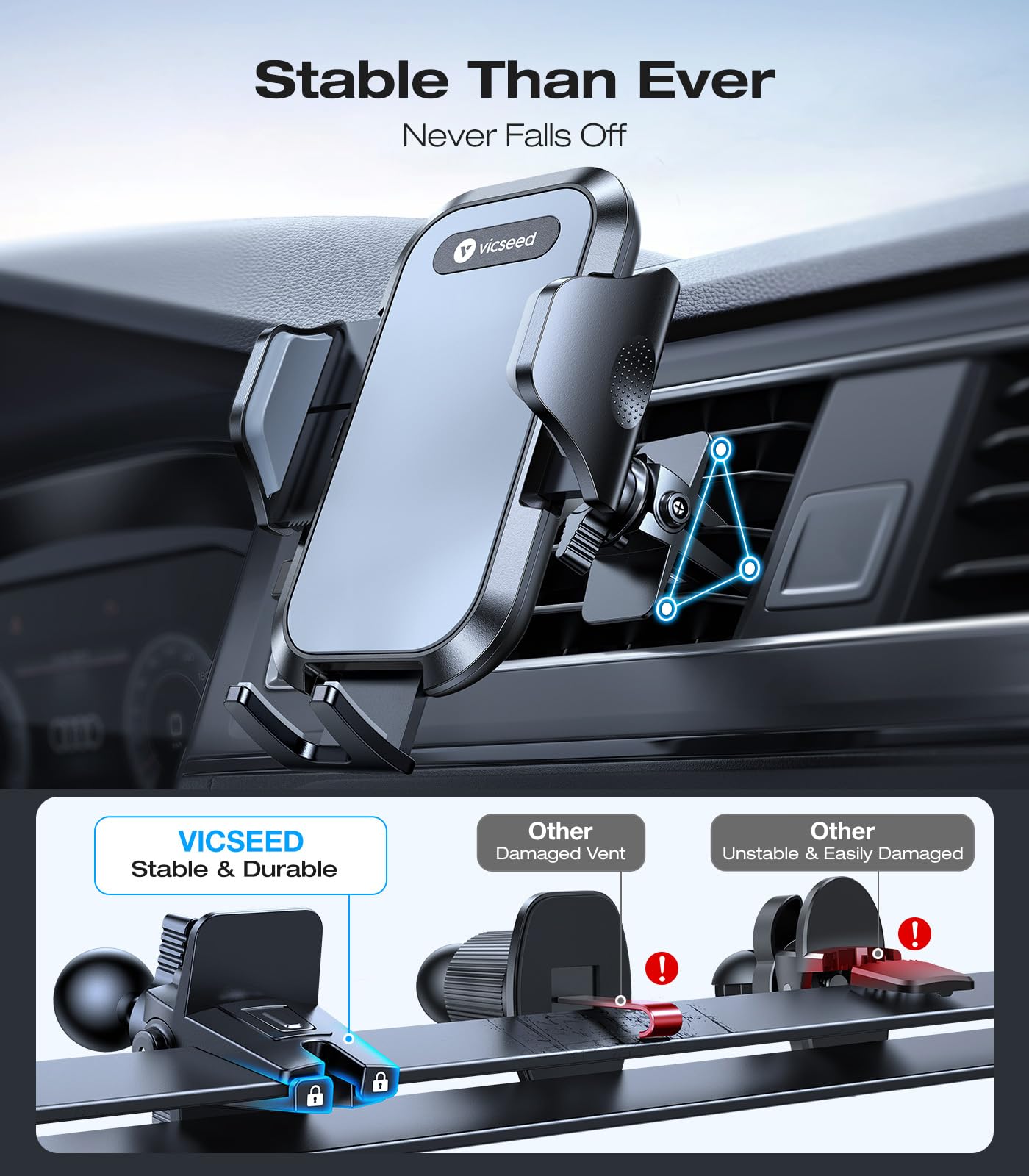 2025 BEST [Rally Racing-Grade] Car Phone Holder for Cars [88+LBS Strongest Suction] 3In 1 Dashboard Windscreen Vent Mobile Phone Holder for Car [Big phone & Thick Case Friendly] for iPhone Samsung
