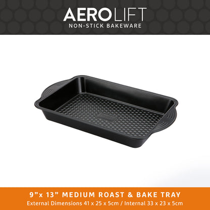 PRESTIGE Aerolift Baking Trays for Oven Non Stick Set of 3 - Dishwasher Safe Oven Trays Set with Extra Large Handles, Durable Carbon Steel Roasting Tins with 5 Year Guarantee, Black, 3 Piece Set