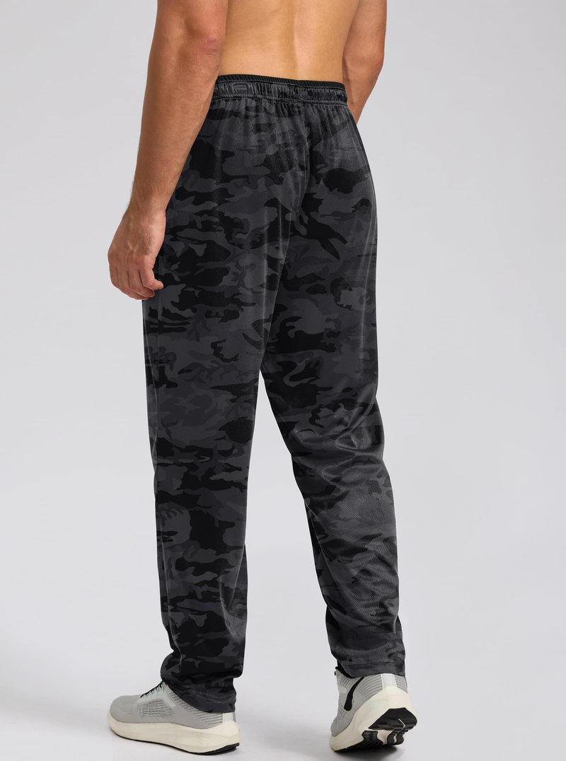 G Gradual Men's Sweatpants Open Bottom Athletic Pants with Zip Pockets Mesh Lightweight for Running, Workout, Lounge (Blackcamo/Grey, Large)