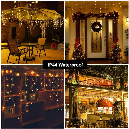Outdoor Icicle Lights,9.8FT Christmas String Lights with Remote Timer, Battery Powered Hanging Window Wall Dripping Ice Light for Outside,Waterproof for House Garden Yard Xmas Decor(Warm White)