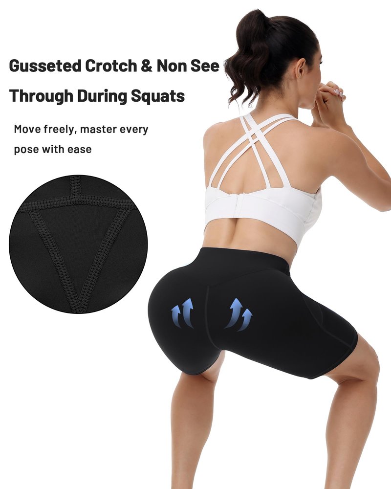 Runhit Biker Shorts Women with Pockets - 8'' High Waisted Tummy Control Workout Gym Yoga Running Spandex Compression Short Black