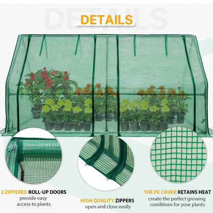 EAGLE PEAK Tunnel Greenhouse Garden Green House with Roll-Up Zipper Doors, Portable, 71"x36"x36", Clear/Green PE Cover