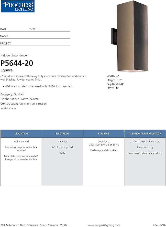 Square Collection 6" Aluminum Outdoor Up/Down Wall Lantern Light Antique Bronze