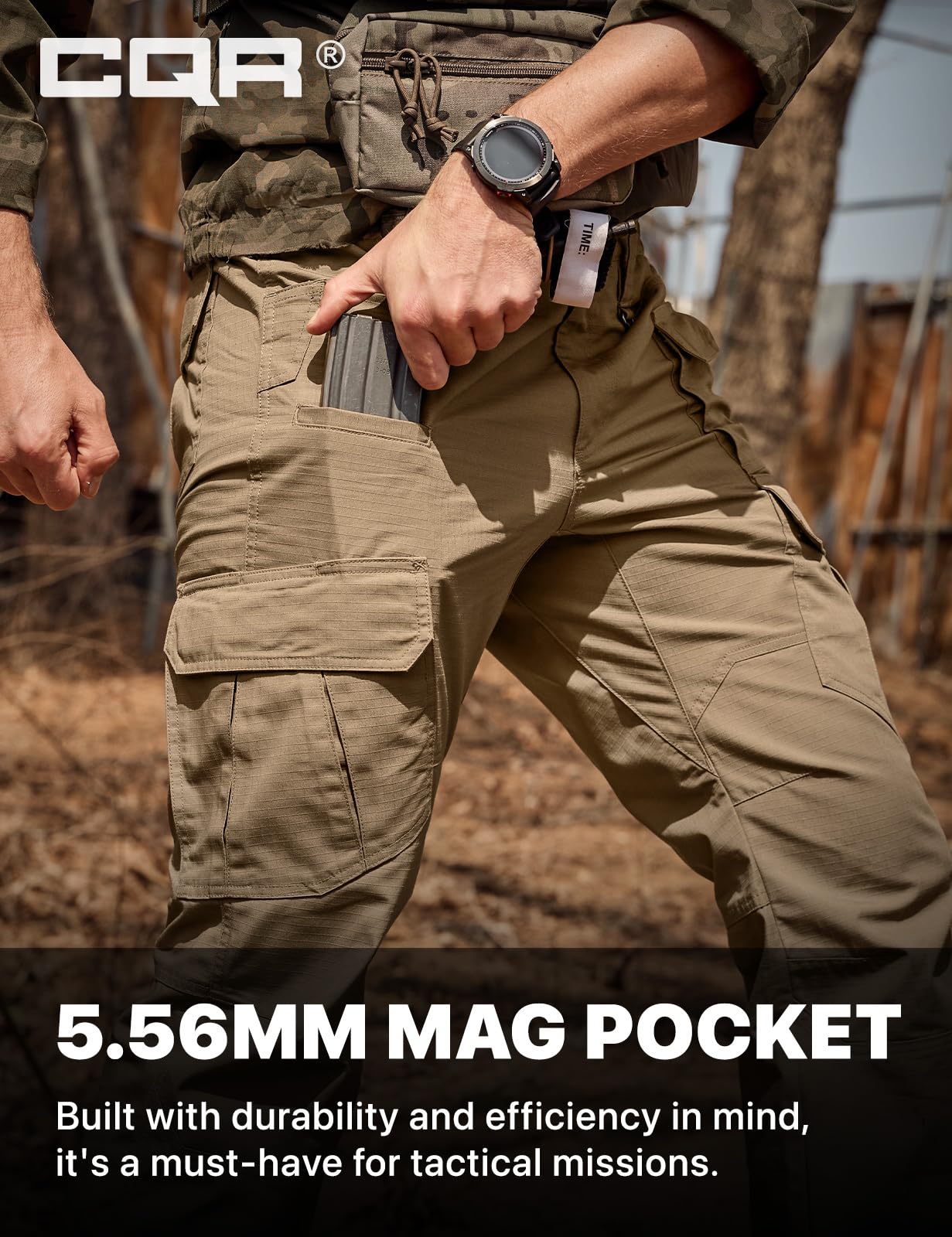 CQR Men's Tactical Pants, Water Resistant Ripstop Cargo Pants, Lightweight EDC Work Hiking Pants, Outdoor Apparel, Raider Mag Cougar, 38W x 32L