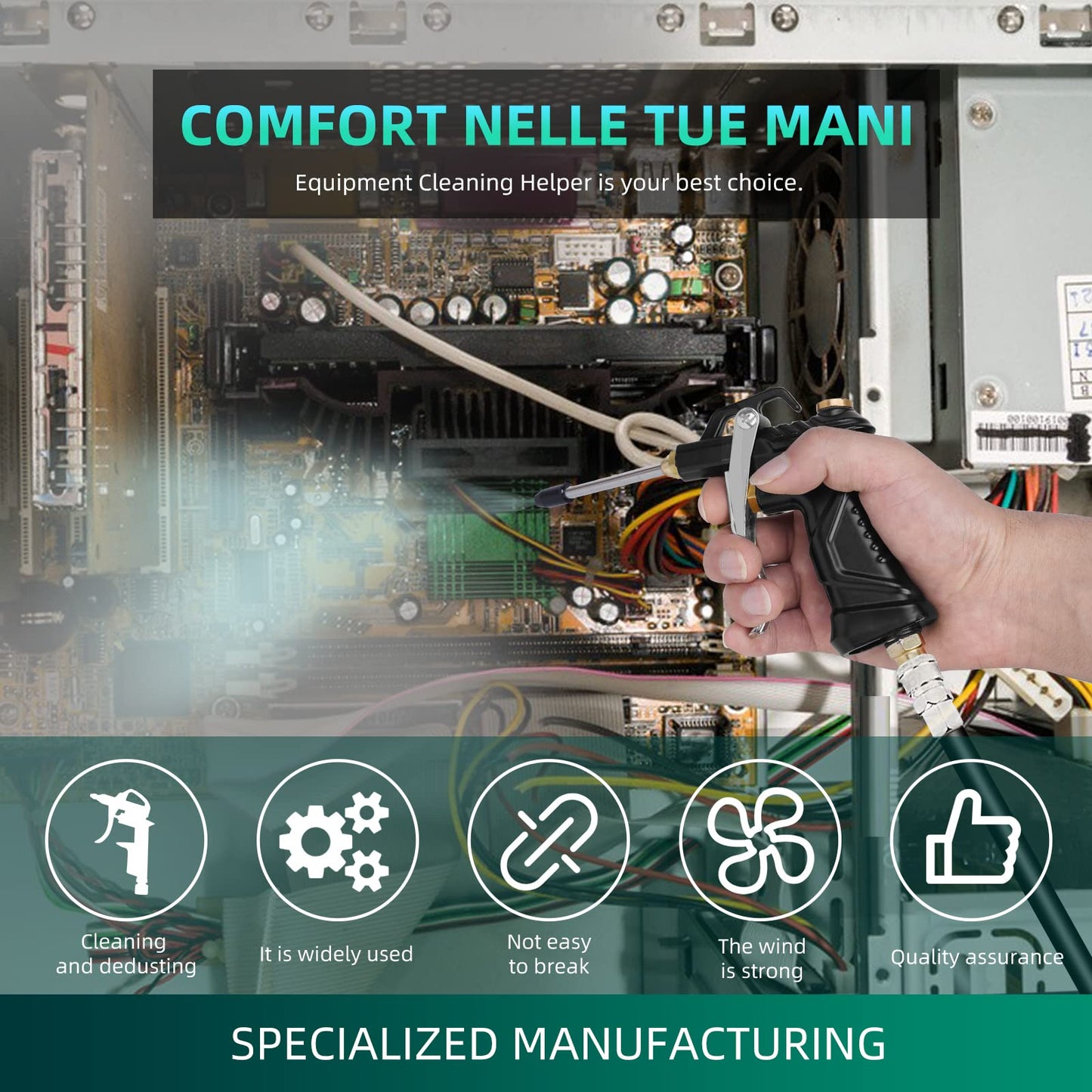 Industrial Air Blow Gun with Brass Adjustable Air Flow Nozzle, Universal hose and 2 Steel Air flow Extension. Pneumatic Air Compressor Accessory Tool Dust Cleaning Air Blower Gun. (2pcs)