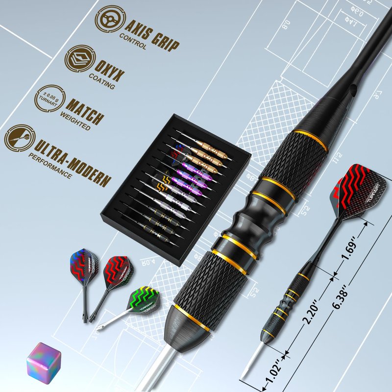 Turnart Darts Metal Tip Set - Steel Tip Darts Darts Set Professional Metal Darts 12 pcs 22/24 Grams Pro Dart Set with Stylish Case Aluminum Shafts Extra 9 Flights