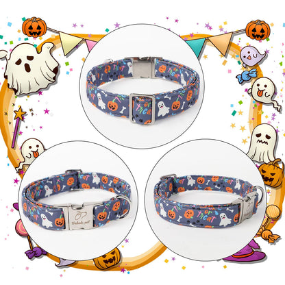 Babole Pet Halloween Dog Collar for Medium Dogs - Cute Halloween Ghost Pumpkin Dog Collars, Adjustable Heavy Duty Pet Holiday Collar with Metal Buckle M