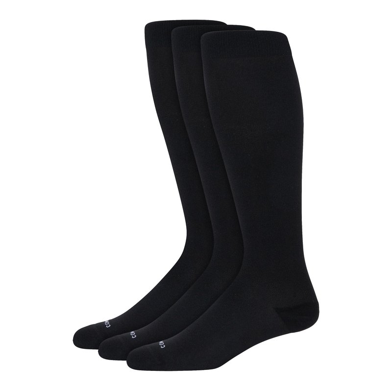 Comrad 3-Pack Knee-High Compression Socks for Multipurpose Wear (Solid Black, Extra Large) - Premium Nylon Support Socks are Thin & Breathable for Pregnancy, Nurses, & Athletes - Men & Women