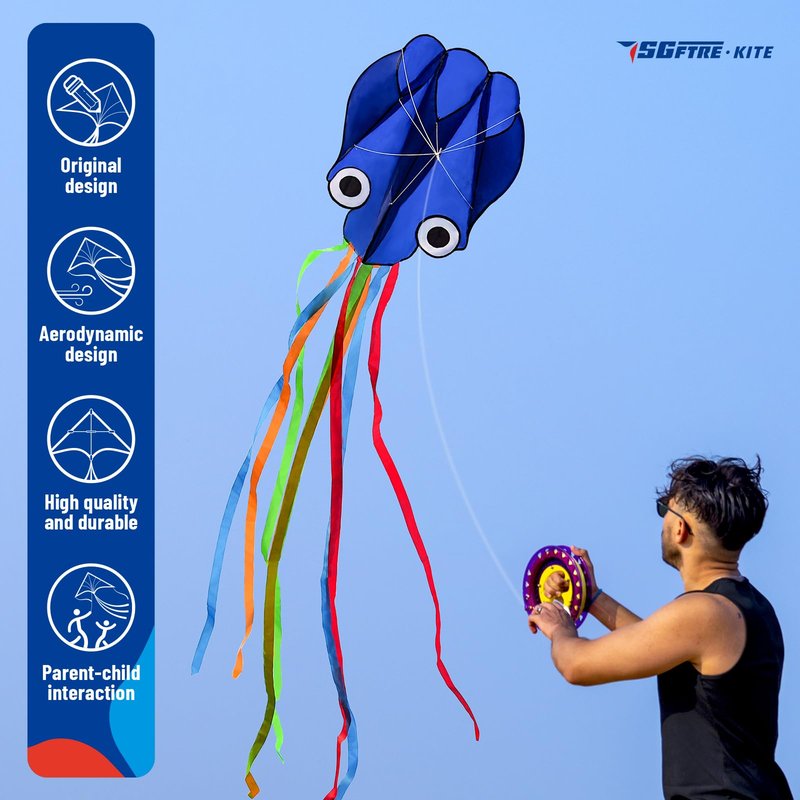 SGftre 3 Piece Set Butterfly Delta and Octopus Kites for Boys and Girls, Beach Kites for Family Outdoor Games & Activities (Gradient Grassland Green+Octopus Blue+Pink Dreamy Butterfly, 3)