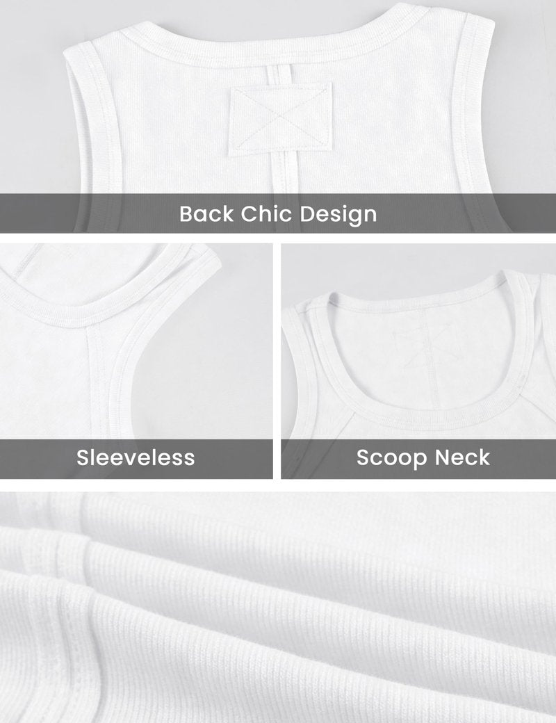 Springrain Women's Sleeveless Scoop Neck Ribbed Tank Tops Lightweight Fitted Cami Tee Shirts(White-S)