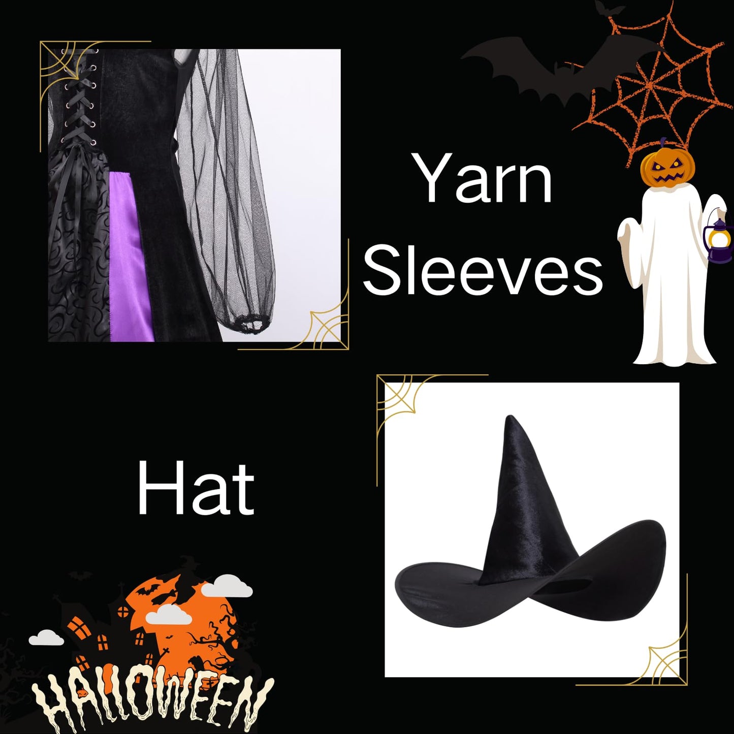 Colorful House Women Wicked Witch Costume, Purple Long Sorceress Classic Dress (Small, Purple/Black 3)