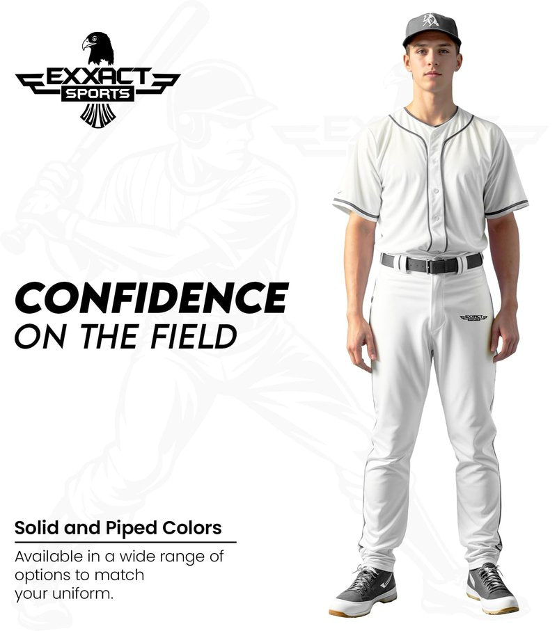 Exxact Sports Home Run Men's Baseball Pants - Full-Length, Semi-Relaxed Fit, Open-Bottom Adult Baseball Pants