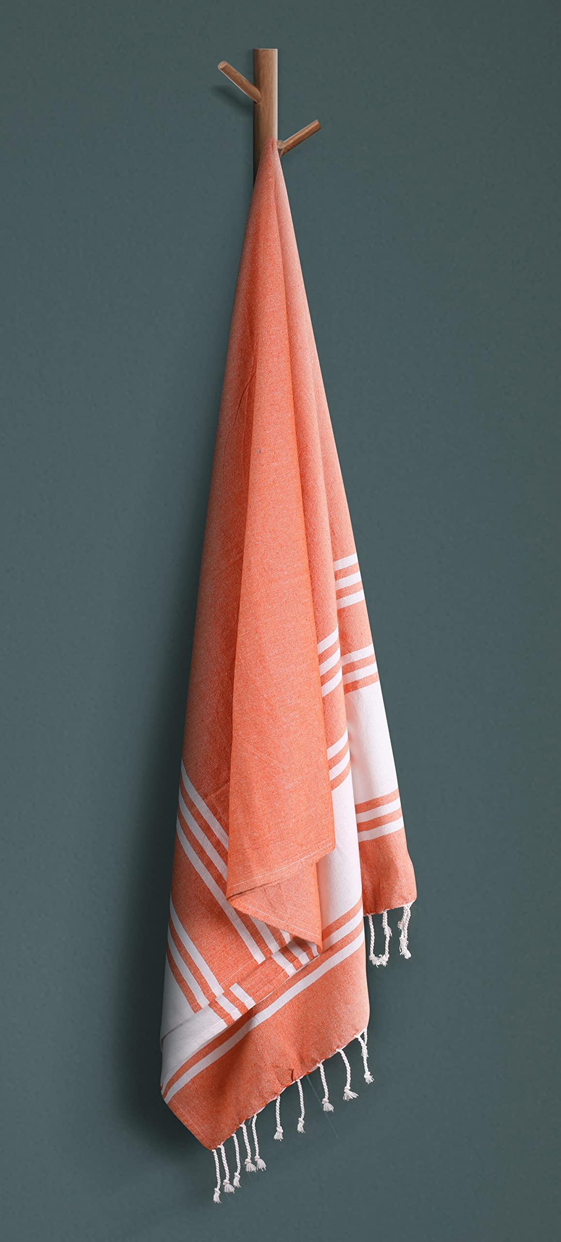 Goroly Home Cotton Turkish Peshtemal Beach Towel, Extra Large, Thin Quick Dry Sand Free Pool & Swim Towel, Bathing Blanket, Travel Essentials, (Orange, 36x71 Inches)