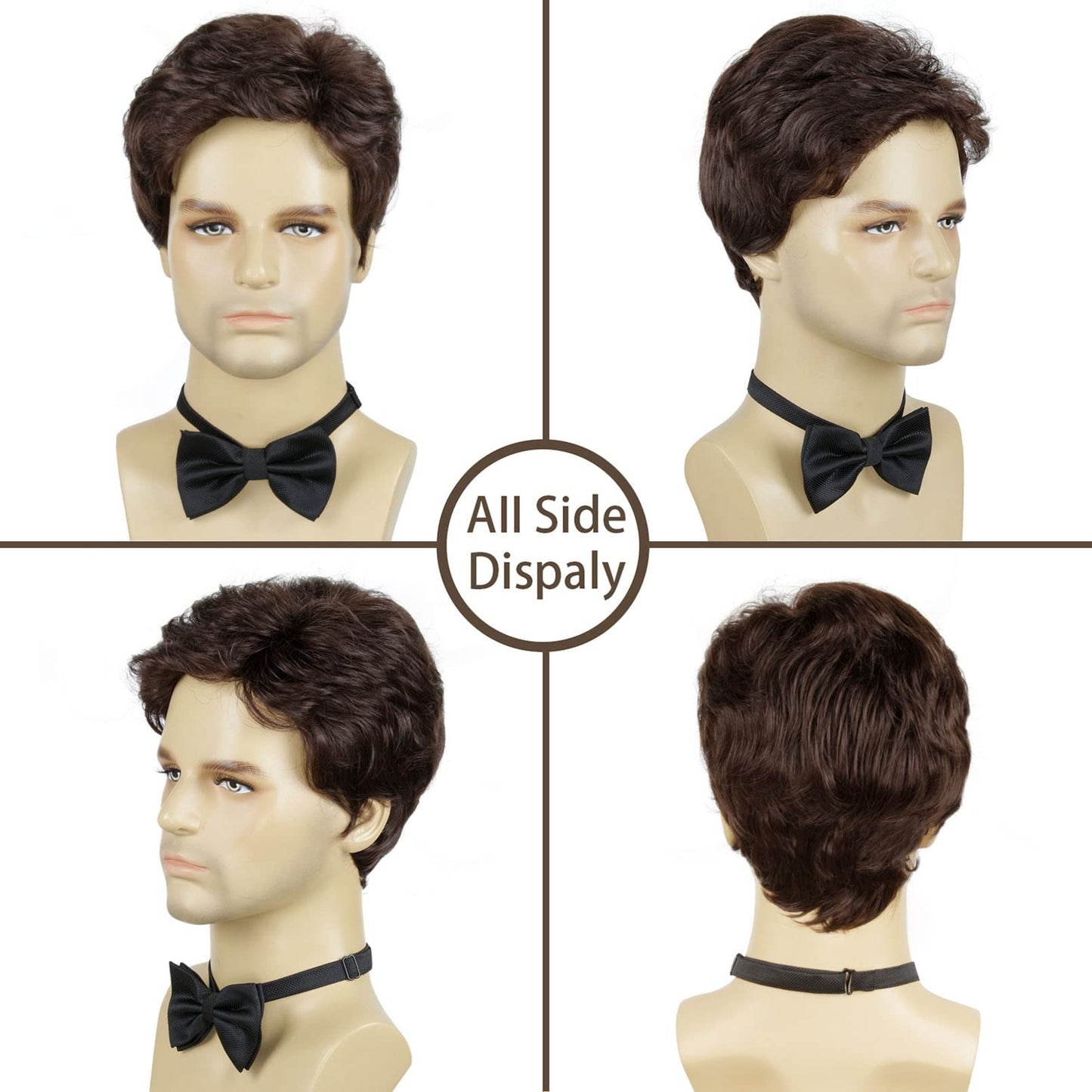 Men's Brown Wigs, Short Men Wig Heat Resistant Synthetic Layered Natural Hair Cosplay Costume Halloween Wigs for Men Male Guy