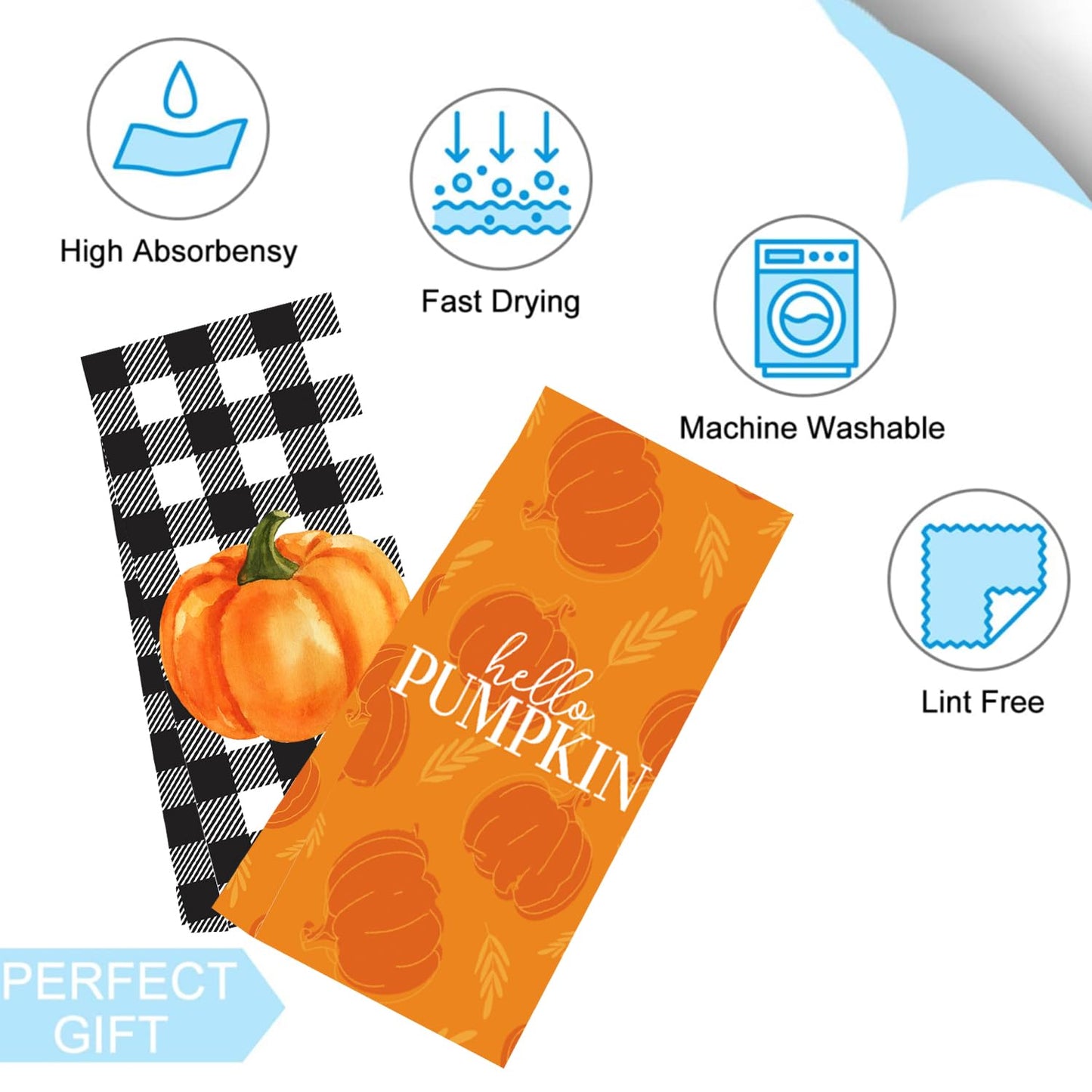LXOMILL Buffalo Plaid Fall Kitchen Towels, Pumpkin Dish Towels, Farmhouse Fall Decorations for Kitchen, Fall Pumpkin Hand Towels Set of 2
