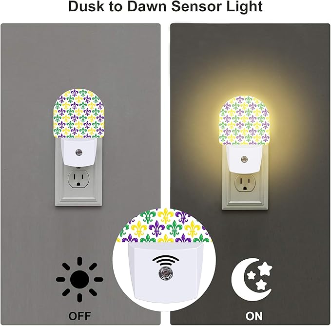 Mardi Gras Carnival Night Light, Colorful Fleur-de-lis Dusk to Dawn Night Light Plug in,0.5w Energy Saving Sleep Friendly NightLight for Kids Boys Girls Home Decor