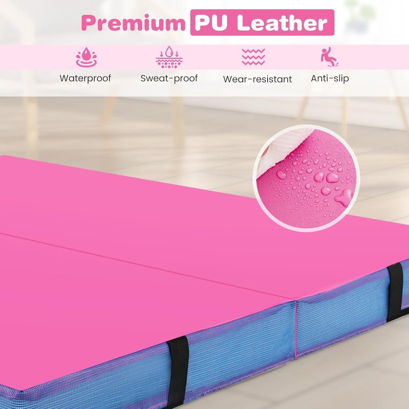 Goplus Thick Folding Gymnastic Mat - 4" Bi-Fold Fitness Mat with Carrying Handles & PU Leather Cover | Ideal for Home Gym Workouts