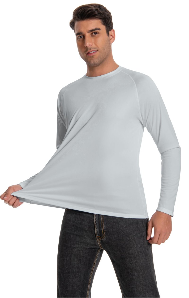 Runceptual Men's Sun Protection Shirts UPF 50+ UV Long Sleeve Rash Guard Shirts Lightweight Quick Dry for Fishing Swimming Running Hiking Gray L