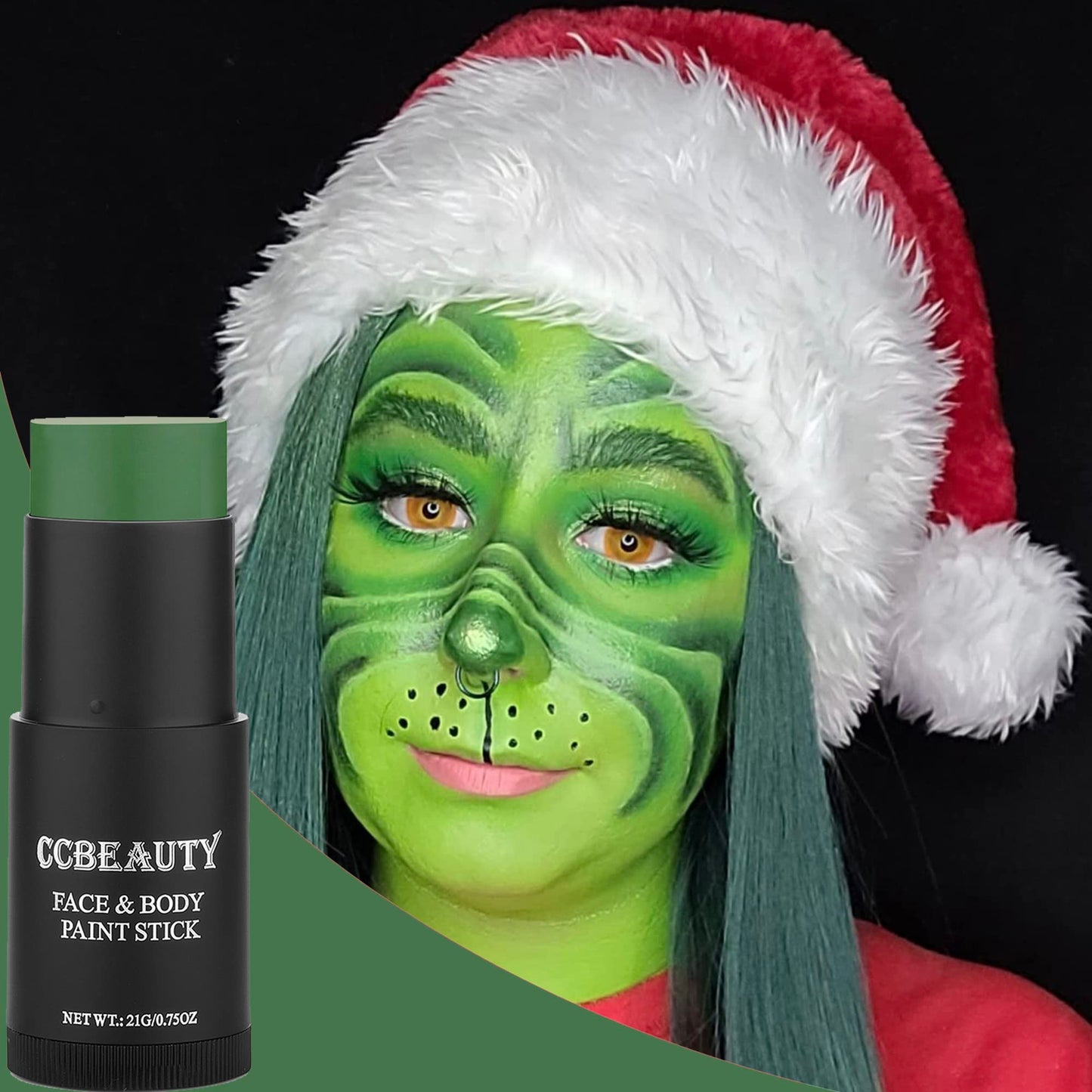 CCbeauty Witch Green Face Paint Stick, Face Painting Kit, Dark Green Cream SFX Makeup Foundation, Professional Body Paint for St. Patrick's Day, Halloween Costume Party, Grinch Hulk Monster Makeup