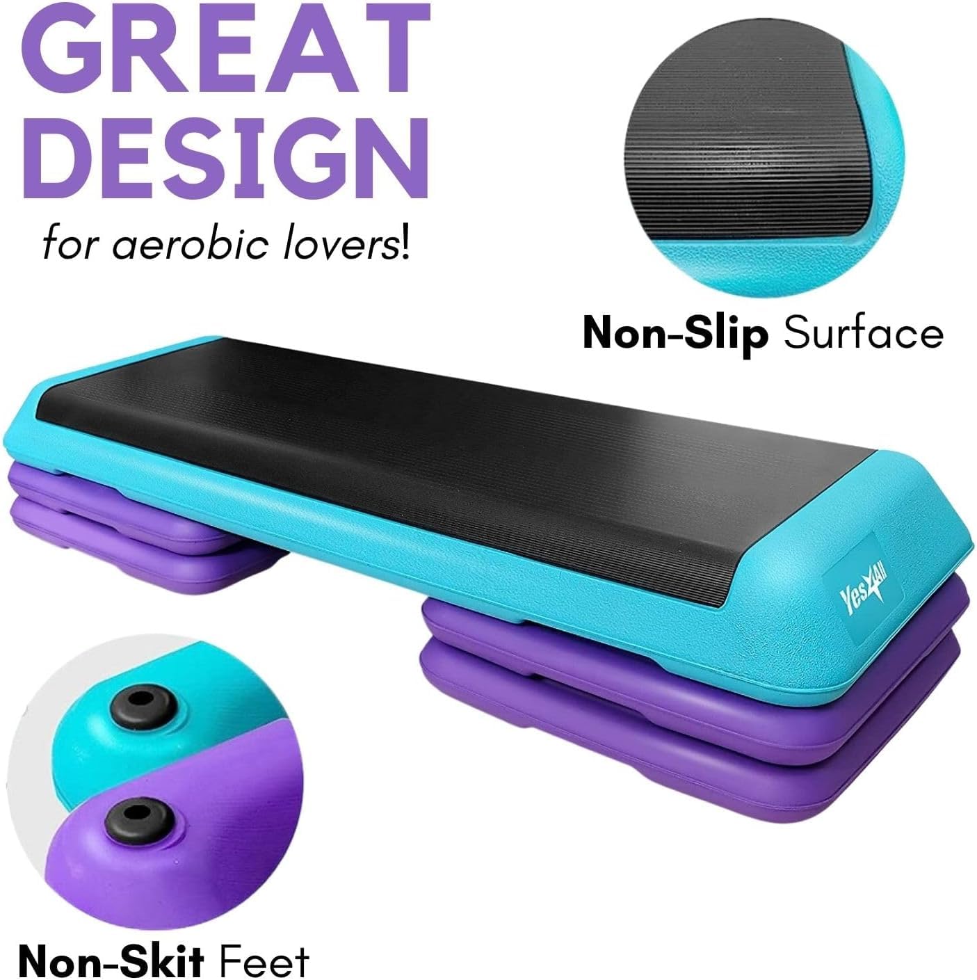 Yes4All Adjustable Workout Aerobic Exercise Step Platform Health Club Size with 4 Adjustable Risers Included and Extra Risers Options