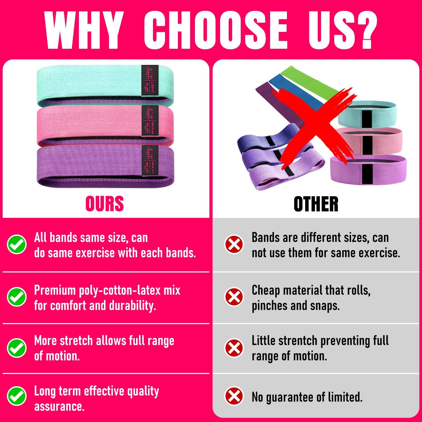 Fabric Resistance Bands for Working Out - Exercise Bands for Women and Men, Booty Bands for Legs and Butt, Yoga, Pilates, Rehab, Fitness and Home Workout