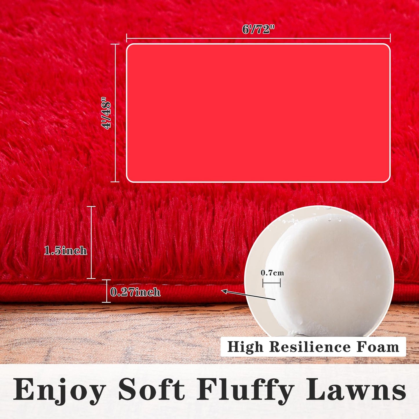 Dssimo Super Fluffy Rug for Bedroom, 4x6 Feet, Modern Shag Red Area Rugs, Soft and Cozy Plush Carpet for Kids,Girls Boys and Teens Decorations for Living Room Dorm Nursery Classroom, Red