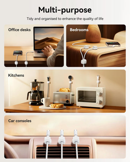 6-Pack Magnetic Cable Clips Cord Organizer-Cable Smooth Adjustable, Rocoren Desk Cable Management Accessories,Cable Holder Clips Wire Holder Keeper for Desktop,Nightstand,Wall,Home Office,Phone,Car