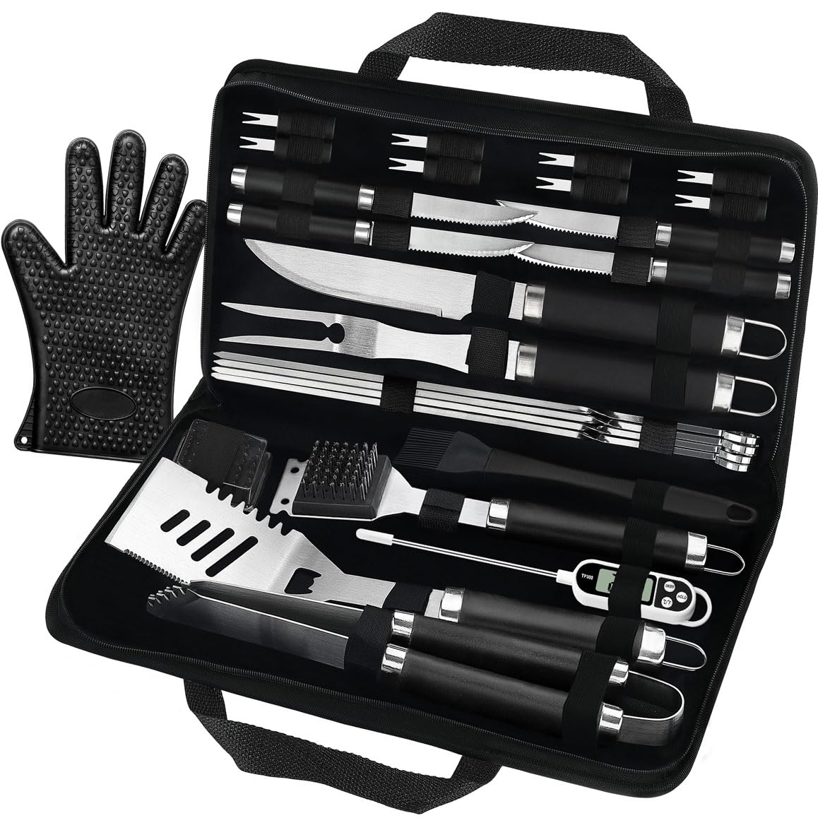POLIGO 26PCS BBQ Accessories for Outdoor Grill Utensils Set Stainless Steel BBQ Tools Grilling Tools Set for Birthday Fathers Day Dads Presents, Barbecue Accessories Ideal Grilling Gifts for Men Women