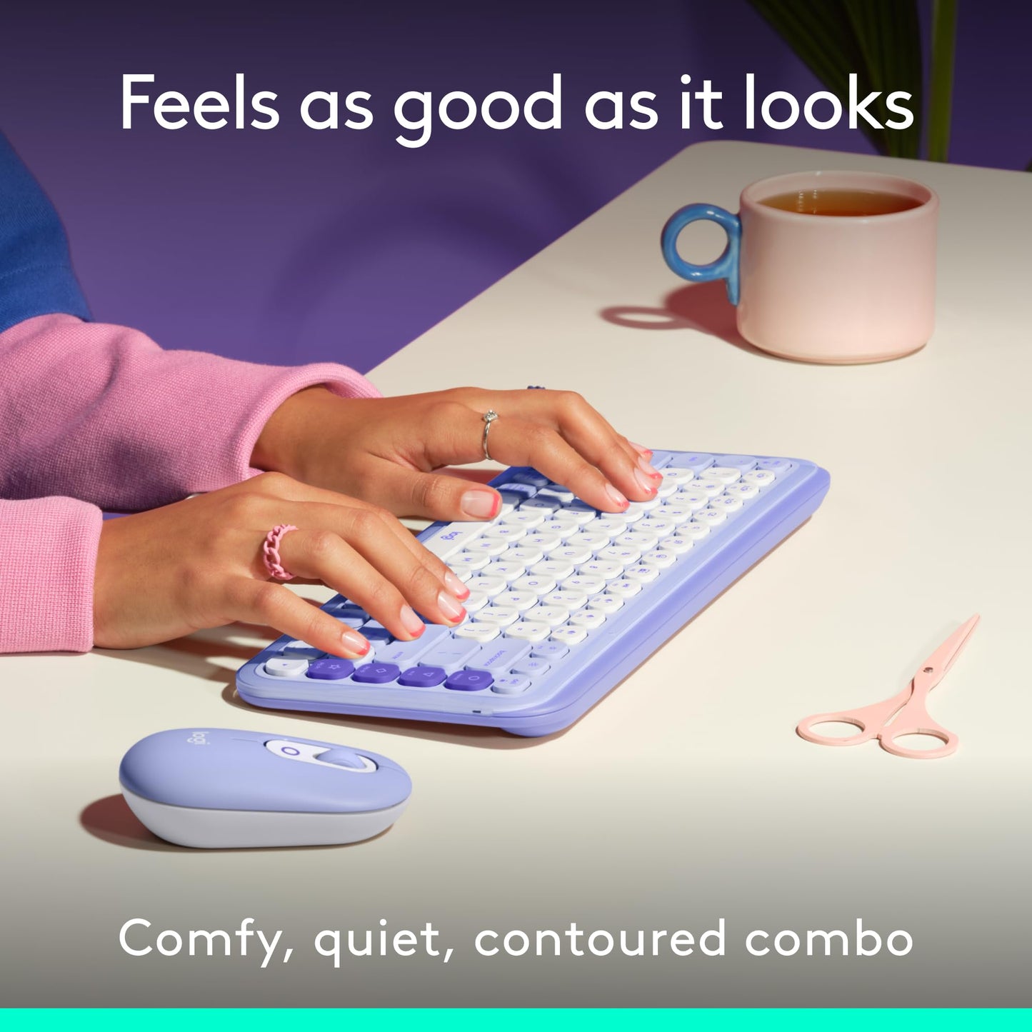 Logitech POP ICON Keys Wireless Bluetooth Keyboard, Comfortable Typing, Programmable Keys, Easy-Switch Between up to 3 Devices, for Laptop, Tablet, PC – Rose and Off-White