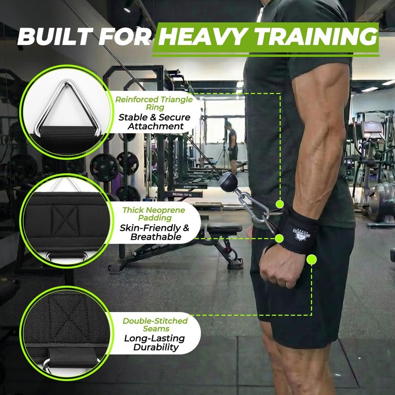 Wrist Cuffs for Cable Machines - Padded Adjustable Straps for Tricep Pushdowns & Strength Training