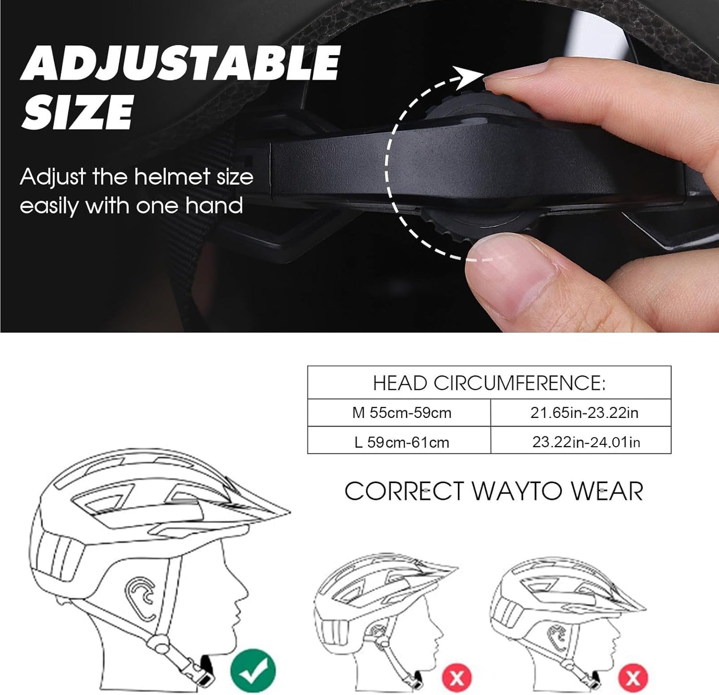 Bike Helmet, Shinmax Adult Cycling Helmet with USB Rechargeable LED Front and Back Light Bicycle Helmets for Men Women (Black, Large)