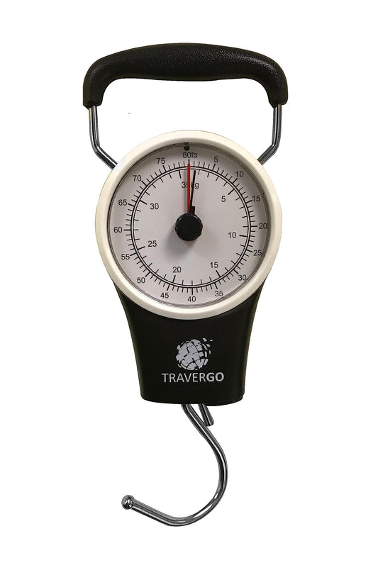GoGreen Power (TR1300BK) Analog Luggage Scale with Hook, Analog Weighing Scale for Luggage with Built-in Measuring Tape, Weighs Luggage Up to 80 lbs / 36.28 kg, Black