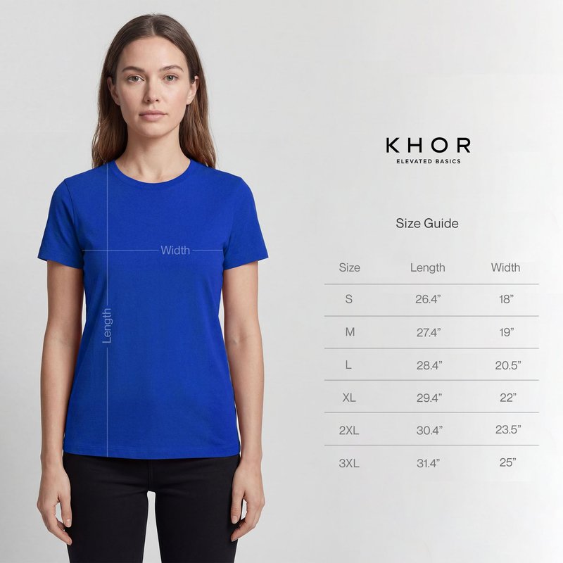 KHOR Womens T-Shirts - Premium 100% Cotton Crew Neck Tee, Classic Tee, Ultra-Soft, Breathable, Everyday Essential, Blue, Small