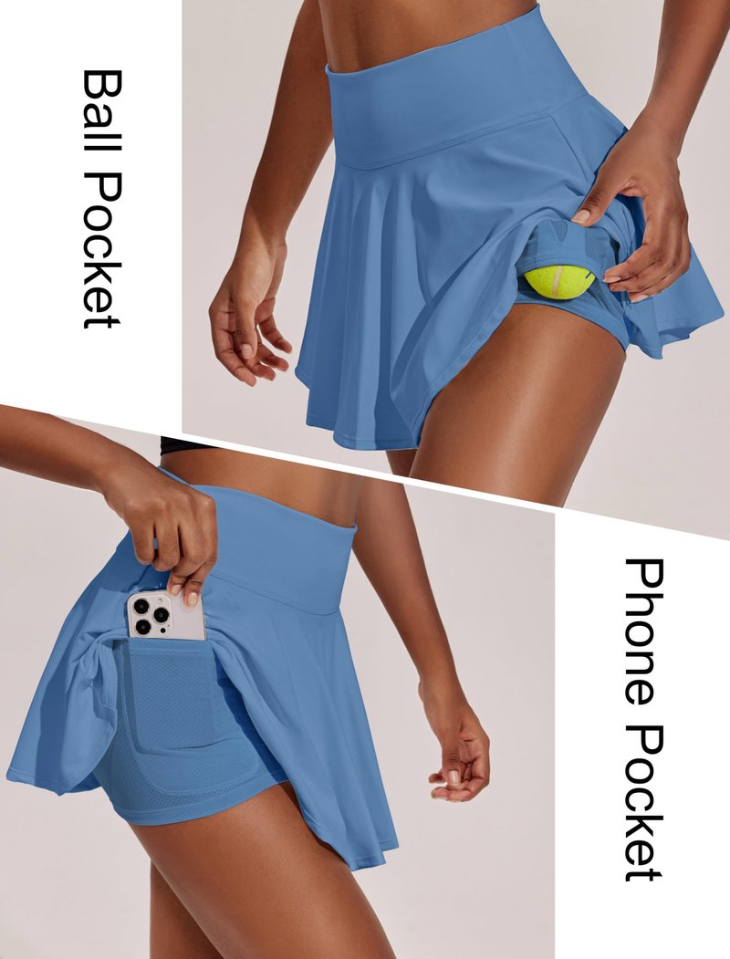 PINSPARK Womens Tennis Skirt High Waisted Active Skort with Pockets Pleated Pickleball Skirts, Oasis Blue XL