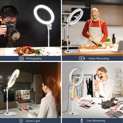 Desk Ring Light with Stand, 10.5'' Selfie Phone Light for Video Recording, Adjustable Circle Ringlight for Computer Laptop Zoom Meeting, Conference Video Calls, Podcast, Streaming, Photography
