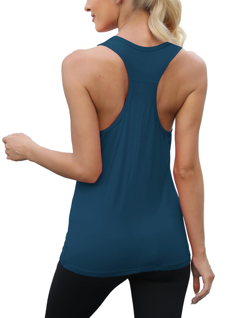 Mippo Workout Tops for Women Racerback Yoga Shirts Sleeveless Athletic Tank Tops Gym Clothes Activewear Loose Fit NavyBlue XL