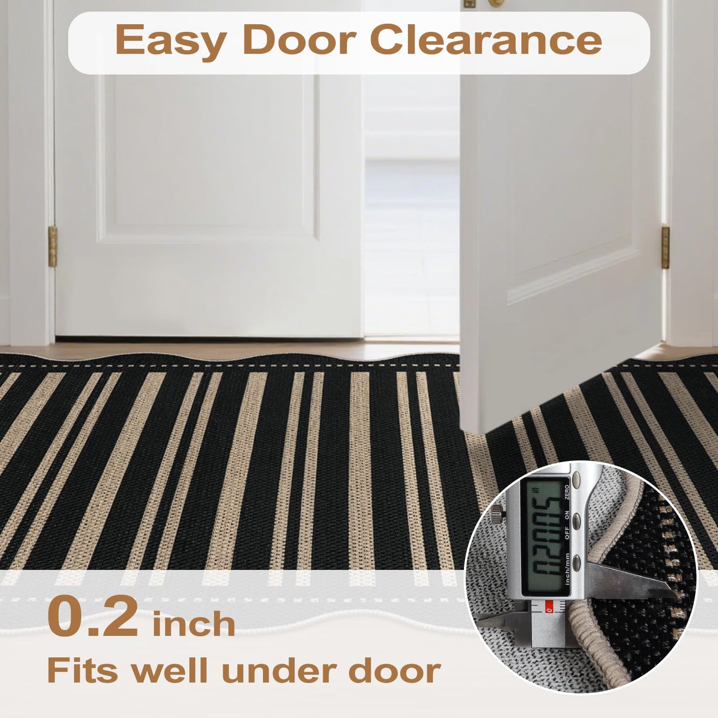 LORWER Striped Easy Jute 4x6 Outdoor Patio Rug, Washable Indoor Outdoor Black Kitchen Rugs Farmhouse Neutral Non Slip Area Rug for Living Room Backyard Bedroom