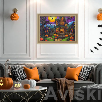 Halloween Jigsaw Puzzles with 1:1 Reference Poster, 20.4 × 14.4inch for Adults and Kids - 500 Pieces Puzzles, Haunted House Educational Games Gift for Elders Children Family, Friends